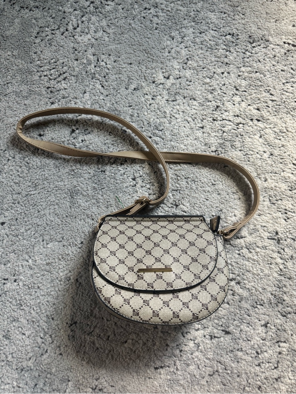 Beige Patterned Crossbody Saddle Bag